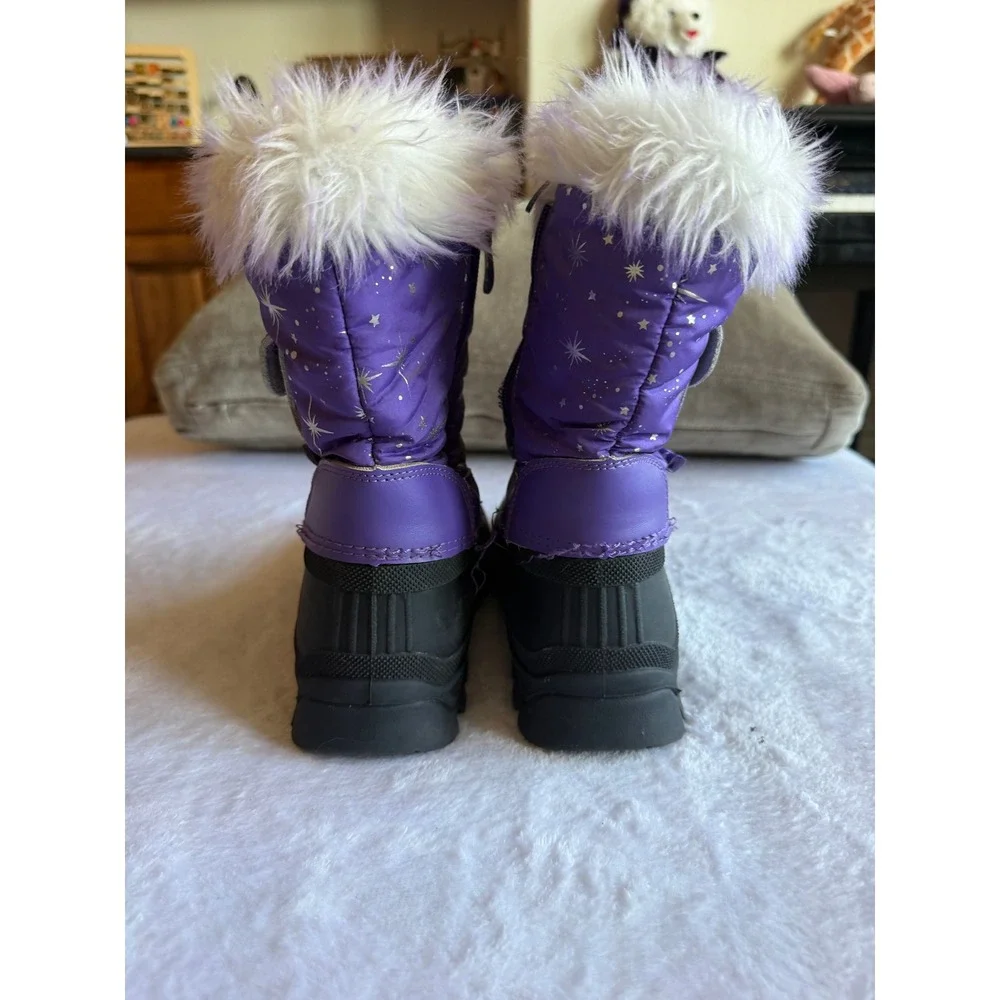 Dream Pairs Girls Purple Silver Star Insulated Snow Boots Faux Fur Size 2 Kids